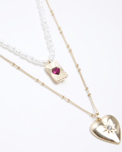 White Heart Pearl Multirow Necklace