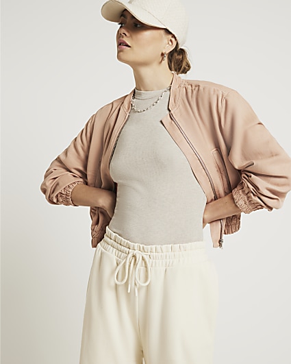 Pink lyocell casual bomber jacket