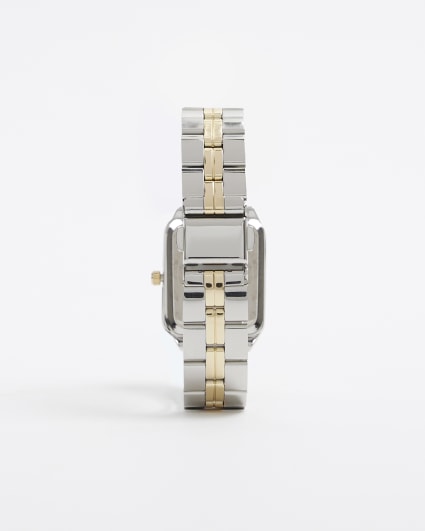 Silver rectangle face watch