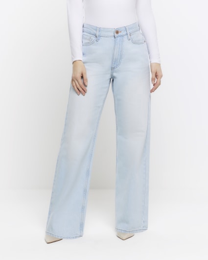 Petite blue high waisted straight jeans