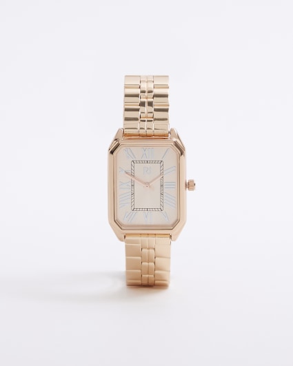 Rose gold rectangle face watch