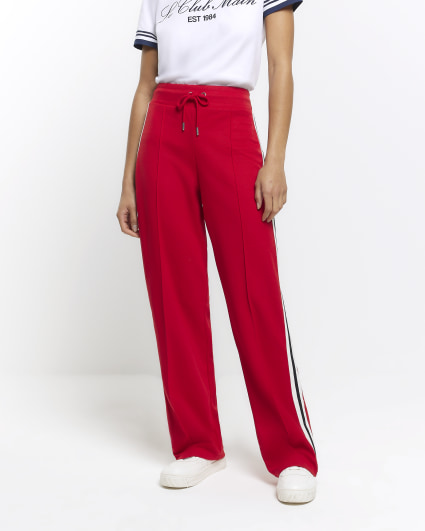 Red side stripe wide leg joggers