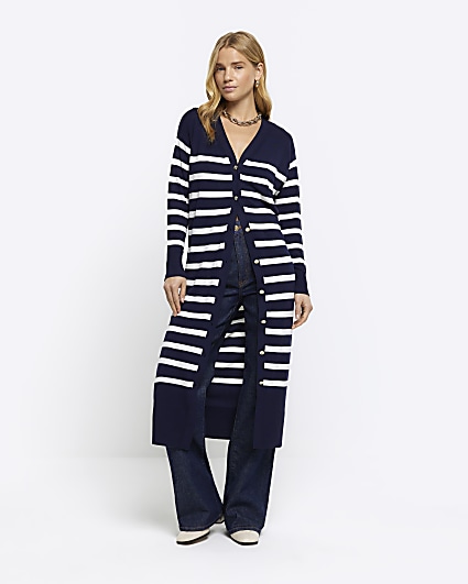 Navy stripe longline cardigan