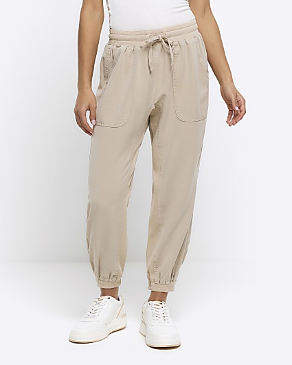 Petite beige lyocell elasticated joggers