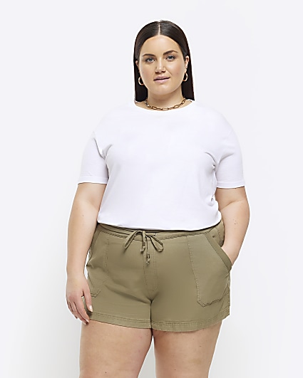 Plus khaki lyocell drawstring shorts