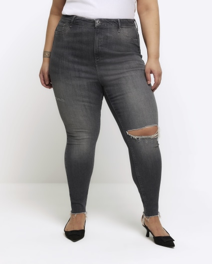 Grey high waisted bum sculpt ripped jeggings