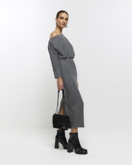 Grey asymmetric sweatshirt maxi dress