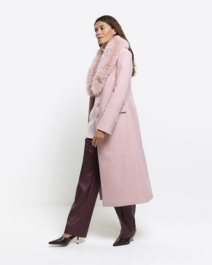 Jackets & Coats, Petite Faux Fur Longline Collar Coat