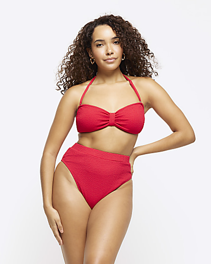 Red Frill Edge Padded Bikini Top