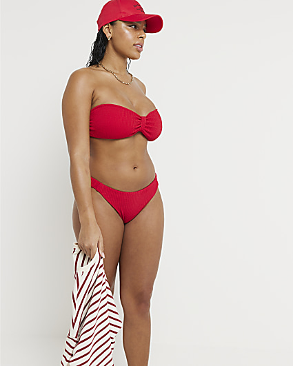 Red fuller bust texture bandeau bikini top