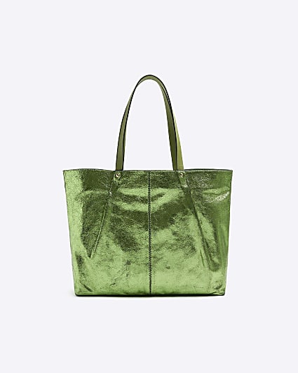 Green metallic leather shopper bag