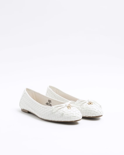 White weave bow ballet pumps