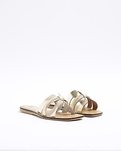 Gold leather flat sandals