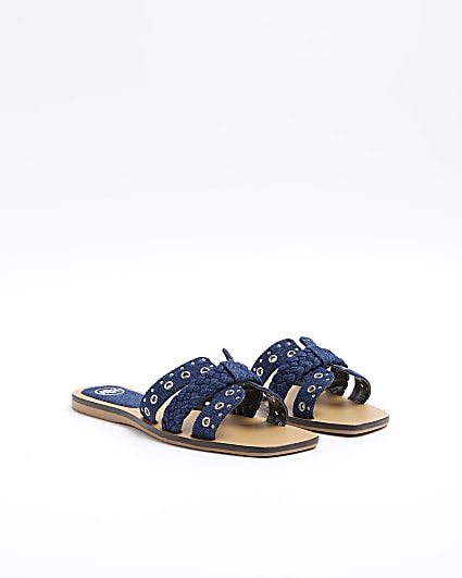 Blue denim eyelets flat sandals