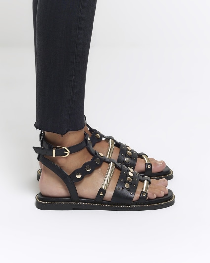 Black studded gladiator sandals