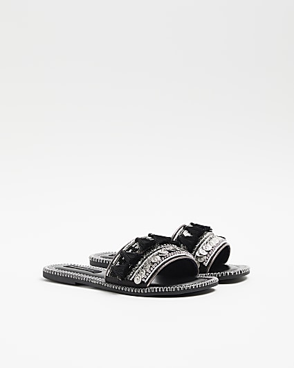 Black suede embellished mule sandals