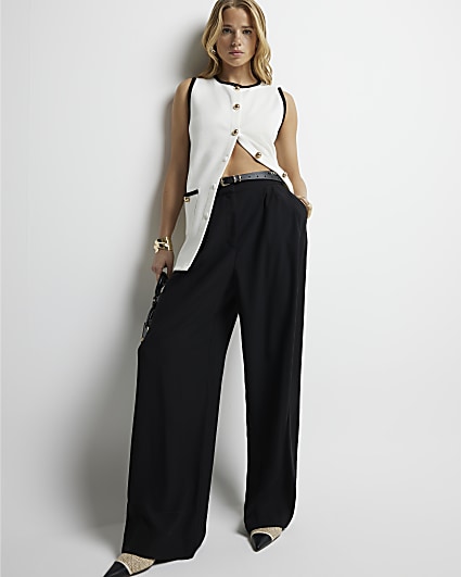 Black High Waisted  Wide Leg Trousers