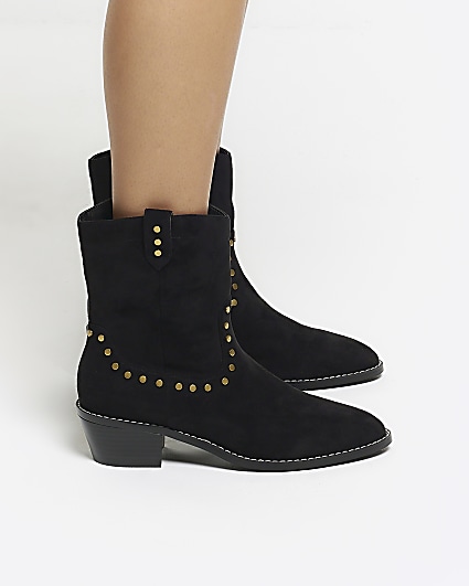 Black studded western ankle boots