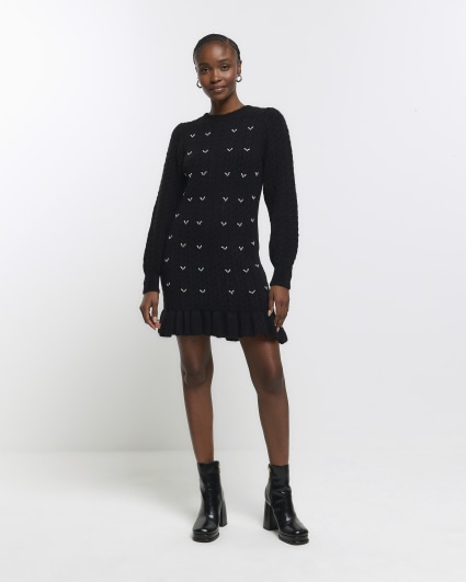 Black cable knit jumper mini dress