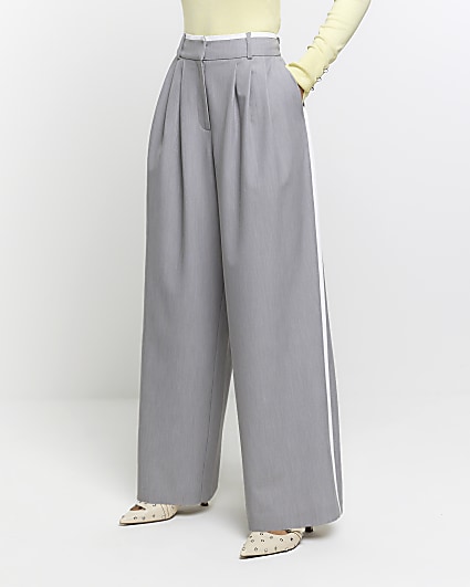 Grey side stripe wide leg trousers