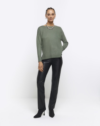 Khaki diamante jumper