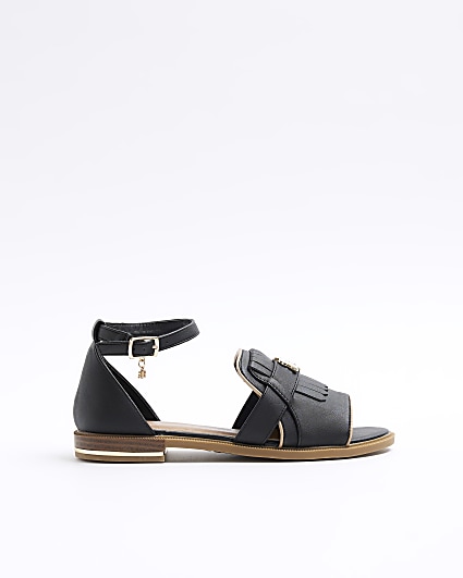 Black peep toe flat sandals