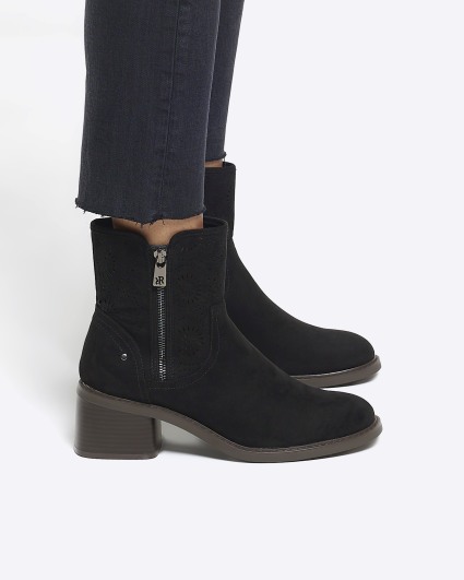 Black cut out heeled ankle boots