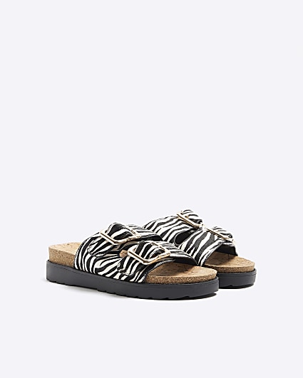 White leather animal print buckle sandals
