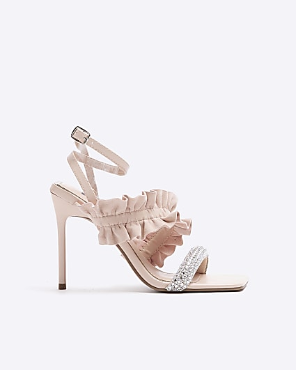 Pink frill strap heeled sandals