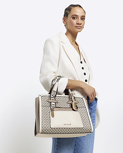 Beige RI monogram tote bag