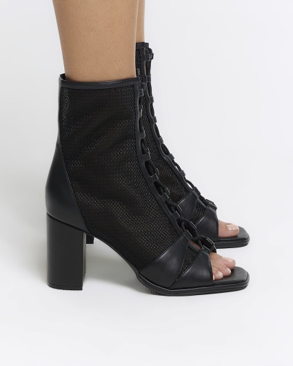 Black mesh lace up shoe boots