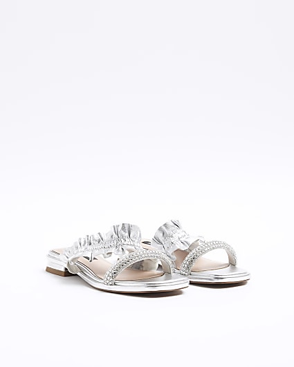 Silver frill embellished flat sandals
