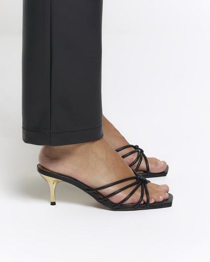 Black knot kitten heel sandals