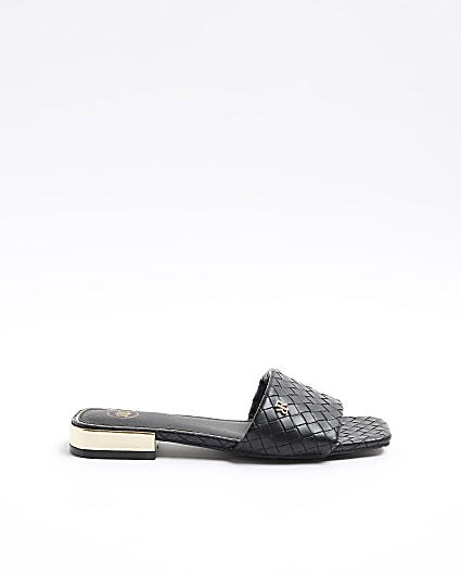 Black wide fit woven flat sandals