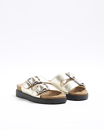 Gold Wide Fit Double Buckle Sandal