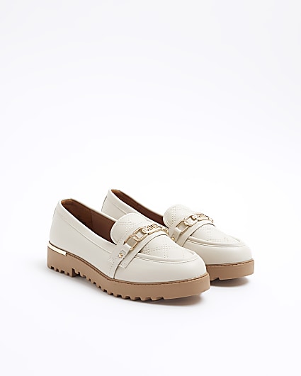 Cream wide fit quilted chain loafers