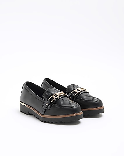 Black wide fit quilted chain loafers