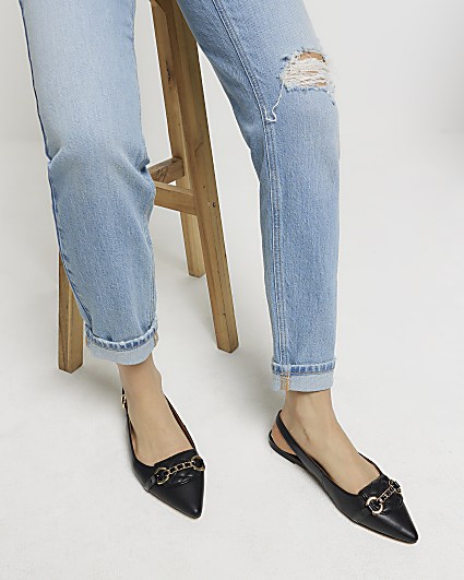 Black sling back flat shoes