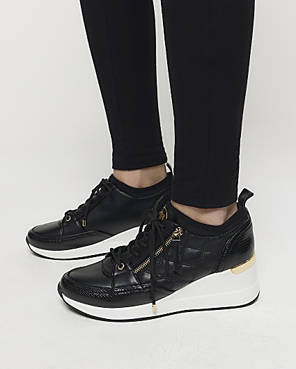 Black Quilted Side Zip Wedge Trainers