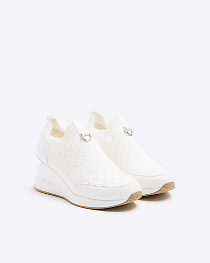 White Quilted Wedge Trainers
