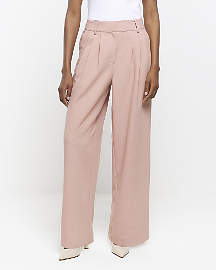 Pink pleated wide leg trousers