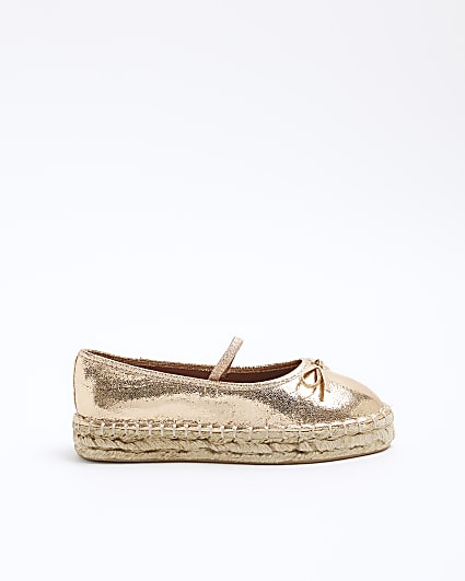 Rose gold espadrille ballet pumps