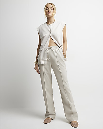 Stone faux leather wide leg trousers