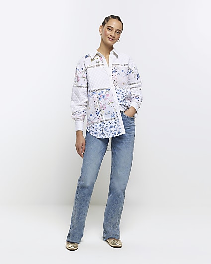 Cream floral patchwork lace shirt