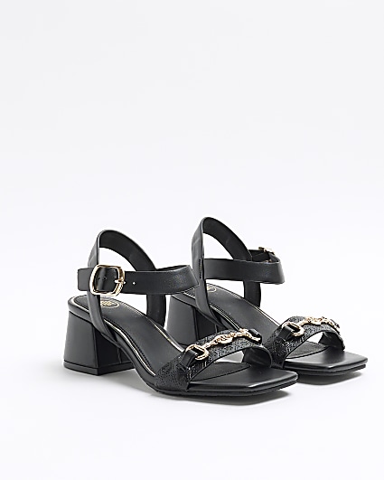 Black chain block heeled sandals