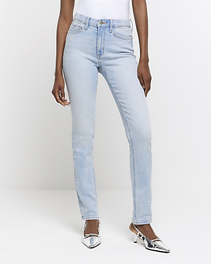 Blue high waisted slim straight jeans