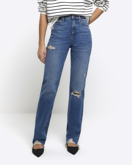 Zara - Jeans with Adjustable Interior Waistband and Front Button Closure. Back Patch Pockets. - Blue - Co-Ord & Matching Set