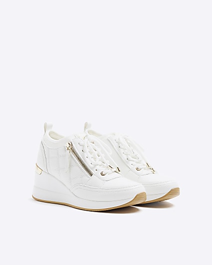 Wide Fit White Quilted Zip Wedge Trainer