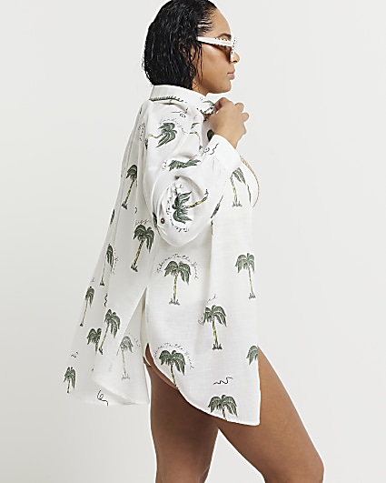 White palm tree stitch beach shirt