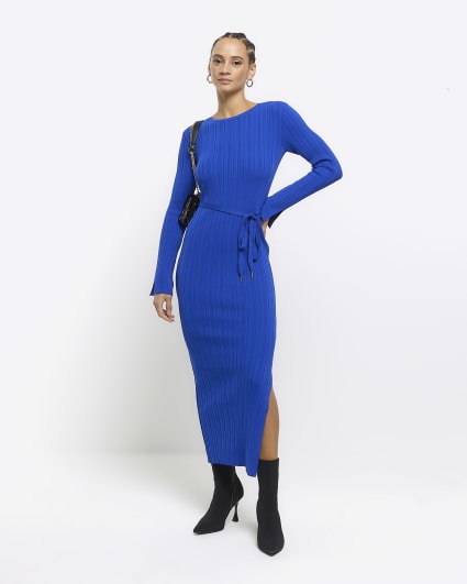 Blue knit rib jumper maxi dress